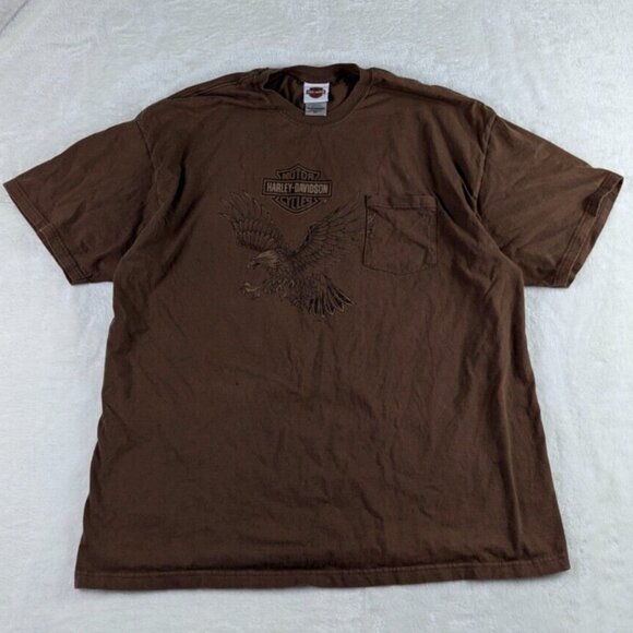 Vintage Y2K Harley Davidson Pocket T Shirt Mens 2XL Eagle Biker Great Lakes USA - Picture 1 of 9
